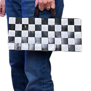 LiLi Lua Black and White Tile Mother of Pearl and Black Baguette Bag Vintage